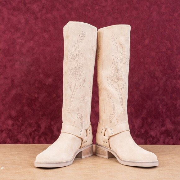 Lucky Brand Women Kujon Beige Suede Harness Riding Moto Tall Boots 5.5US EUR36 - Picture 2 of 10